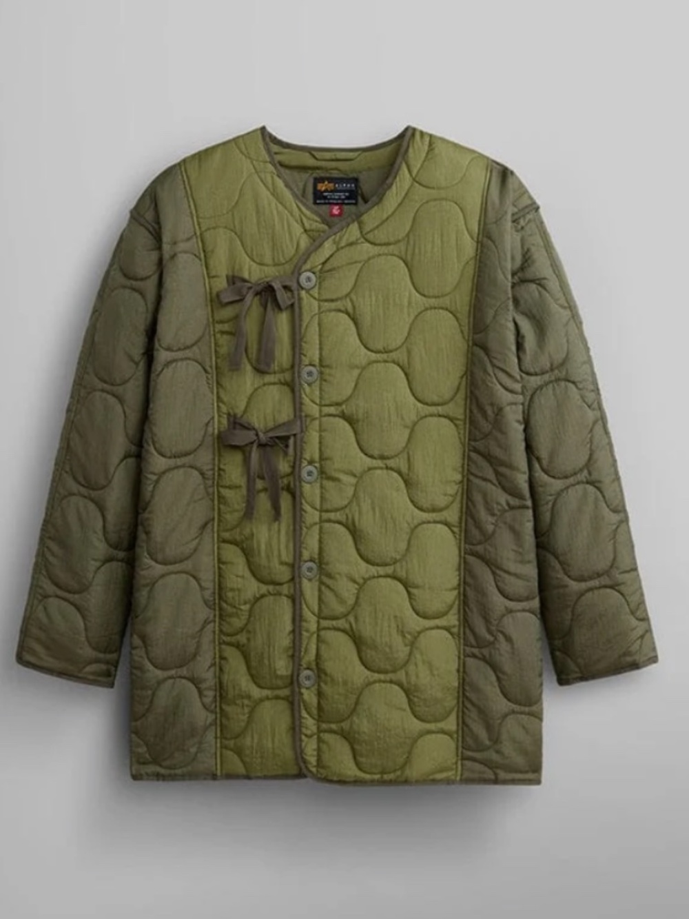 Alpha Industries Mixed Media Quilted Long Liner Coat Jacket Green MEDIUM EUC